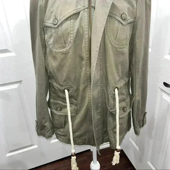 I HEART RONSON Military style utility jacket NWOT tie waist hooded olive - Picture 14 of 16